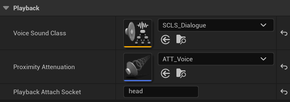The Playback fields of DA_Voice: SCLS_Dialogue, ATT_Voice and head.