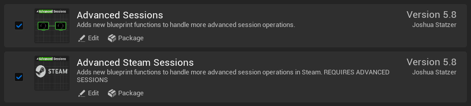Advanced Sessions and Advanced Steam Sessions, both ticked.