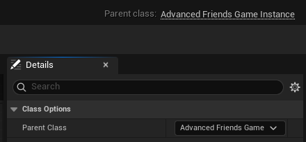 Parent Class set to Advanced Friends Game Instance.